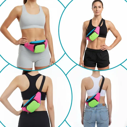Miniatura 5 de Riñonera de neón de los años 80, 2 bolsillos, bolsas para cinturón de los años 90 para mujeres y hombres, paquetes retro de cintura para festivales