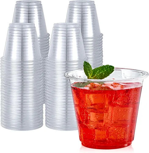 Turbo Bee Paquete de 50 vasos de plástico transparente de 9 onzas, vasos desechables para bebidas, vasos de plástico perforados para vino, jugo,