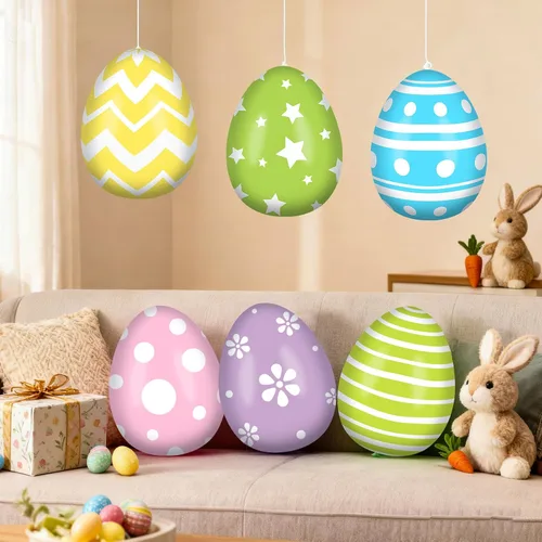 Miniatura 7 de Jetec 12 piezas de 12 pulgadas decoraciones inflables de huevos de Pascua globos inflables colgantes de Pascua decoración PVC grandes huevos