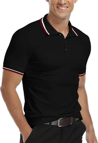 Miniatura 5 de MLANM Men's Polo Regular-Fit Quick-Dry Golf Striped Short Sleeve Collared T-Shirts