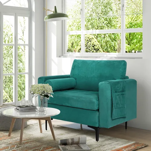 Miniatura 8 de KOMFOTT Sofá de dos plazas, tapizado para sala de estar, asientos de dos plazas modernos con 2 almohadas de refuerzo, bolsillo para revista, sofá