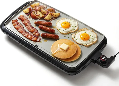 Elite Gourmet Plancha eléctrica de 10 x 20 pulgadas, superficie antiadherente Ceralast™ de cerámica grande sin PFAS, asas de tacto frío, termostato