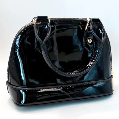 Miniatura 4 de Cremallera alrededor de la bóveda de cuero de patente Satchel Mini Top Handle Tote Bag Shell Shape Monedero Bolsos