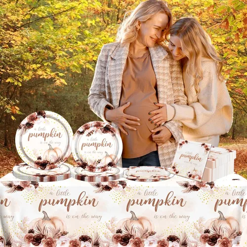 Miniatura 3 de Decoraciones de baby shower de calabaza pequeña, decoraciones de vajilla de otoño para baby shower, incluye platos de calabaza pequeña, servilletas