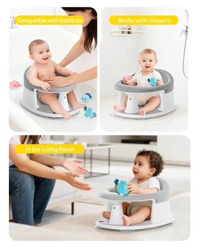 Miniatura 10 de Asiento de baño para bebés de 6 meses en adelante, asientos de baño para bebés sentados, 3 juguetes de baño para bebés, diseño abierto, Gris