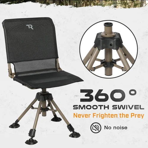 Miniatura 7 de TR Silla de Caza Térmica Giratoria de 360 Grados, Capacidad de 400 libras Silenciosa, 4 Patas de Altura Ajustable, Asiento Acolchado Cómodo, Silla