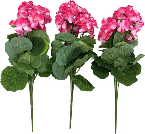 Miniatura 4 de Arbusto de geranio artificial, begonia, planta de seda falsa para macetas de exteriores, jardín, decoración del hogar (3, rosa)