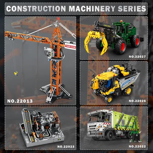 Miniatura 7 de Reobrix Juego de bloques de construcción de grúa, kit de modelo de vehículo de construcción de grúa torre RC con motores duales, 1176 piezas
