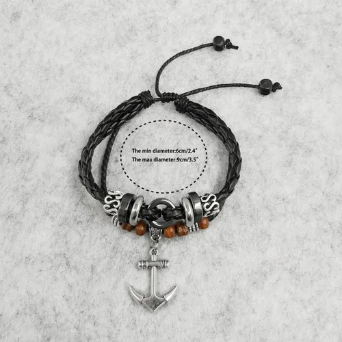 Miniatura 37 de Suyi brazalete ajustable con varias capas, de cuero tejido trenzado con cruz. Pulsera tipo esclava.