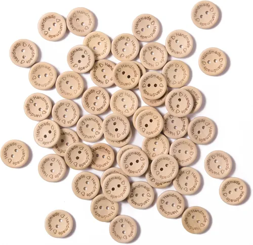100 botones de madera hechos a mano de 3/4 pulgadas para manualidades y costura, forma redonda, 2 agujeros, 0.787 in