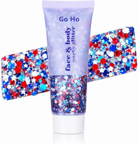 Miniatura 23 de Go Ho Brillantina azul para rostro y cuerpo, pintura facial azul de Halloween, gel brillante de sirena, lentejuelas gruesas holográficas para ojos