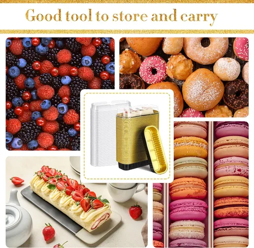 Miniatura 4 de Qunclay 200 mini moldes de papel de aluminio con tapas, 6.8 onzas, mini molde desechable para pasteles con tapa, tazas rectangulares para hornear