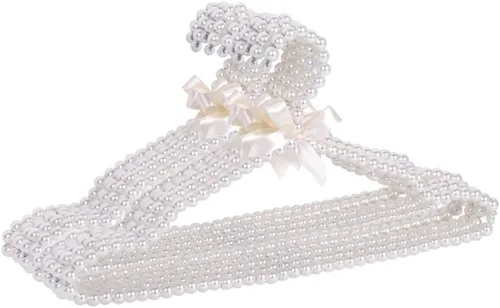 QTMY Paquete de 10 perchas de ropa con lazo de perlas blancas para vestido de novia de novia, camisa, brasier, perchas para ropa (paquete de 10)