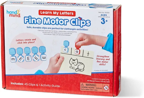 hand2mind Learn My Letters - Clips de motricidad fina, actividades de pinzas para la ropa para niños, práctica de letras para preescolares, juguetes