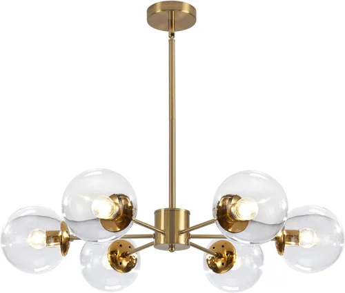 KCO Lighting Modern - Lámpara de araña Sputnik de 6 luces con globo de vidrio transparente, lámpara colgante de techo ajustable de mediados de 6