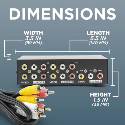 Miniatura 6 de THE CIMPLE CO Kit de conmutador RCA de 4 vías, caja de interruptores A/V de 4 entradas/1 salida para video y audio compuestos, divisor e interruptor