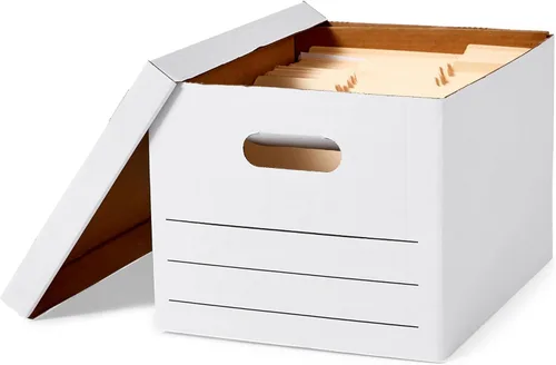 Miniatura 11 de Amazon Basics Cajas de almacenamiento y archivos de servicio mediano con tapa y asas, tamaño legal/carta, paquete de 12, color blanco, 16.2 pulgadas