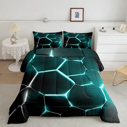 Miniatura 19 de Feelyou Juego de edredón de nido de abeja, edredón hexagonal rojo degradado para niños, niñas, adolescentes, juego de ropa de cama geométrico, Multi