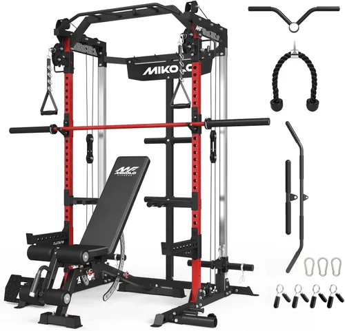 Miniatura 12 de Mikolo - Jaula de fuerza, estante de potencia de 2000LB con sistema de polea doble independiente, máquina de entrenamiento multifunción