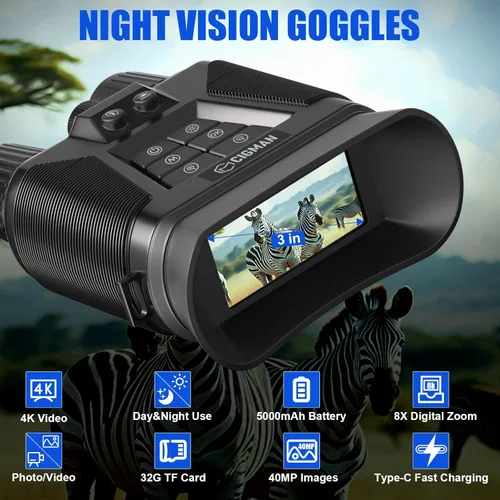 Miniatura 2 de Gafas de visión nocturna, binoculares de visión nocturna 4K para adultos, batería recargable de 5000mAh y tarjeta TF de 32 GB, binoculares