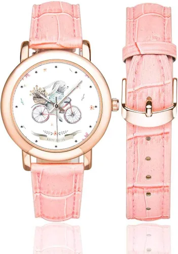 Miniatura 2 de InterestPrint - Reloj de pulsera con correa de cuero rosa para mujer, color rosa