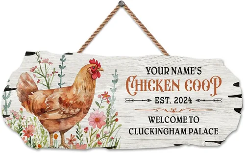 Miniatura 52 de Letrero de madera de gallinero personalizado para gallinero, diseño de granja esponjosa, varios tamaños, nombre personalizado, título y cita