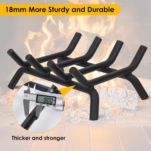 Miniatura 5 de Rejilla de chimenea de 14 pulgadas resistente – Soporte para troncos de chimenea Rejilla de hierro fundido Estante para estufa de leña Bandeja
