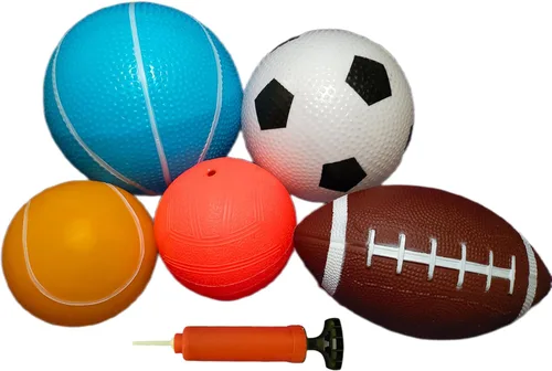 Miniatura 9 de Juego de pelotas deportivas suaves para niños, varios tamaños de pelota de fútbol, baloncesto, fútbol, pelota de tenis, voleibol con bomba de mano 6