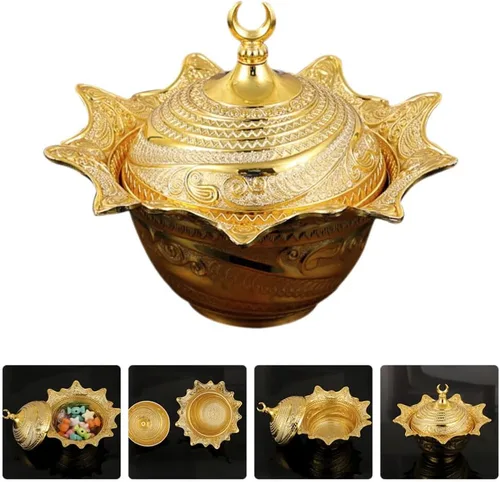 Miniatura 4 de OSALADI Tapa decorativa de metal para tazón, contenedor de almacenamiento pequeño para dulces, nueces y dulces, para bodas, fiestas y decoración