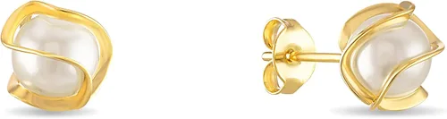 Miniatura 2 de Barzel Pendientes de botón con perla enjaulada chapados en oro de 18 quilates, 6MM - Hecho en Brasil