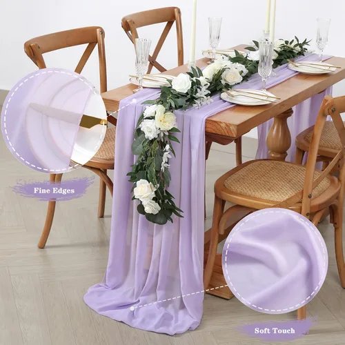 Miniatura 5 de Camino de mesa de gasa morado claro de 10 pies, paquete de 10 guirnaldas de gasa para boda, despedida de soltera, fiesta, tela transparente