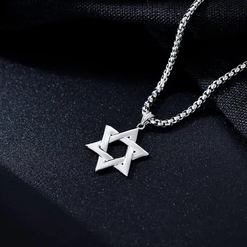 Miniatura 3 de PDTJMTG Collar judío de plata de ley con estrella de David para hombre