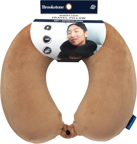 Miniatura 9 de Brookstone Almohada de viaje para el cuello - Funda de forro polar ligera en forma de U rellenable con espuma viscoelástica para viajes y soporte