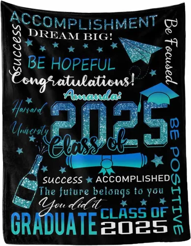 Miniatura 13 de MyPupSocks Manta personalizada para regalo de graduación, felicitaciones clase de 2025, manta azul personalizada de forro polar 2025 para hermana