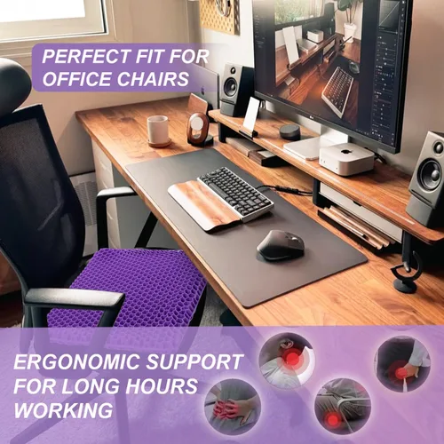 Miniatura 4 de Cojín de asiento de gel morado para sentarse prolongadamente, cojines de silla de enfriamiento extra grandes de 20 pulgadas para silla de oficina