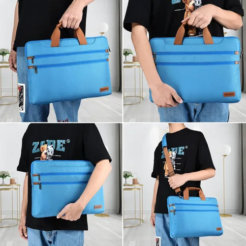 Miniatura 7 de LONMEN Bolsa de hombro para laptop de 14 pulgadas, funda de transporte para MacBook Pro/Microsoft Surface/Dell XPS/Lenovo/Asus/HP, azul
