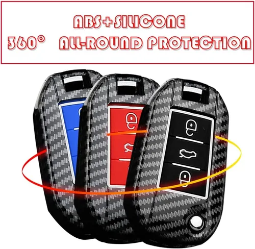 Miniatura 3 de ontto Soporte para llave de coche compatible con Peugeot 208 301 308 508 2008 3008 plegable con diseño de carbono para llave de automóvil