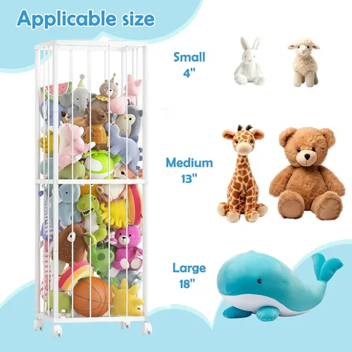 Miniatura 5 de Fixwal Tubo de metal para almacenamiento de animales de peluche, extra grande, organizador de juguetes para niños, con banda elástica y red
