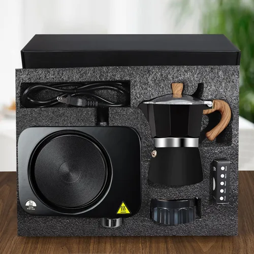 Miniatura 10 de Set de Cafetera Moka 2 en 1 con Estufa Eléctrica de 3 Tazas, Cafetera de Café de Aluminio para Cocina, Percolador Clásico Italiano para Café Mocha