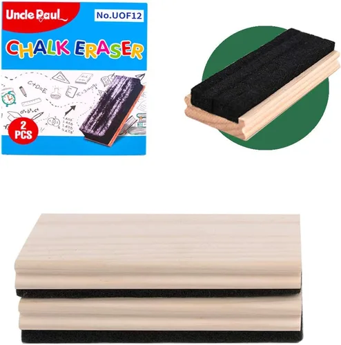 Uncle Paul Borrador de fieltro de madera de pino estilo campus – 2 piezas limpiador de plumero para pizarra blanca, borrador de tiza, oficina,