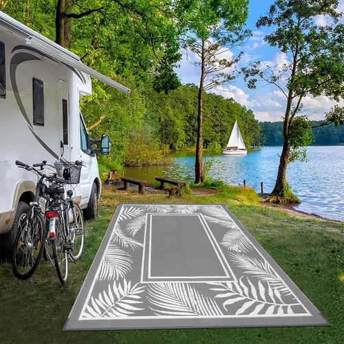 Miniatura 9 de Bsmathom Alfombra impermeable para exterior de 6'x9' reversible de pajita de plástico estilo boho para patio, terraza, camping, alfombras, portátil