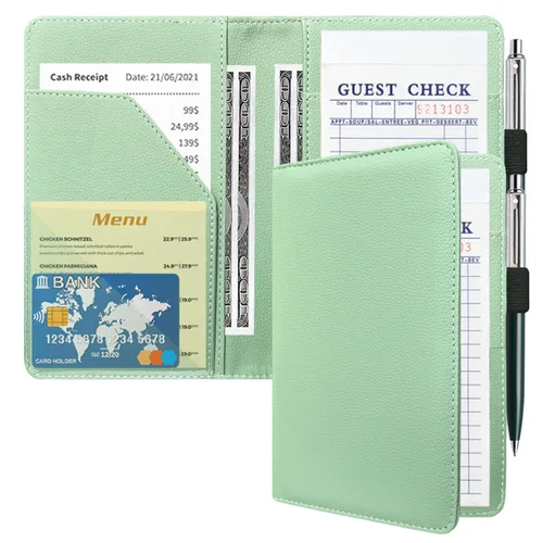 Miniatura 20 de ACdream - Libretas de servicio para camarera, libreta de anotación de comensales, lindo organizador de piel y cartera para dinero, para presentar AB