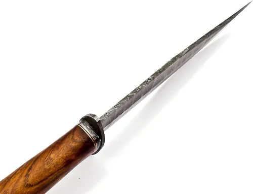 Miniatura 6 de Nooraki BK-348 Cuchillo Bowie hecho a mano de acero de Damasco con funda de cuero, cuchillo multiusos, mango de palisandro con protector de damasco