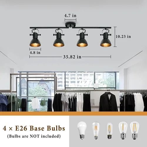 Miniatura 5 de Accesorios de iluminación de pista de techo negro Iluminación de pista Accesorios de iluminación de cocina Lámpara de techo 4 ángulos de luz