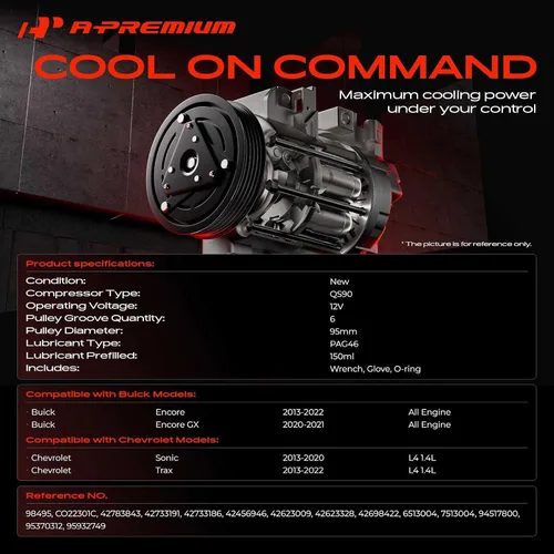 Miniatura 2 de A-Premium Compresor de aire acondicionado con embrague compatible con Buick Encore 2013-2022, Encore GX 2020-2021 y Chevrolet Sonic 2013-2020 1.4L
