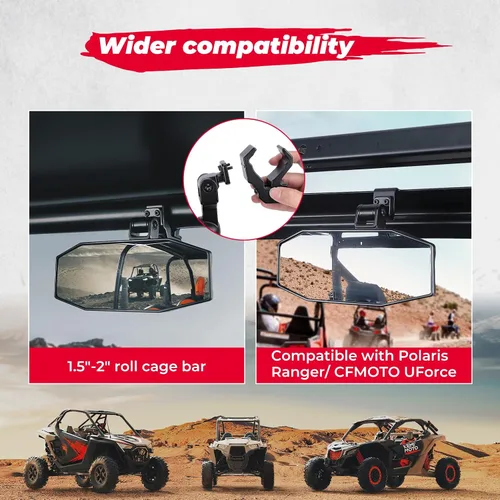 Miniatura 5 de KEMIMOTO Espejo Central UTV, Abrazadera de Aluminio Ajustable Espejo Retrovisor UTV se Ajusta a Jaula Antivuelco de 1.5"-2" y Compatible con Polaris