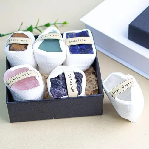 Miniatura 5 de Caja de piedra original de cristal, muestra de mineral natural, marcador mineral de partículas grandes sin pulir, juego de caja de regalo