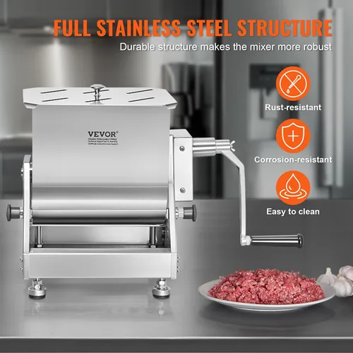 Miniatura 5 de VEVOR Mezclador manual de carne, equipo de procesamiento de carne de tanque inclinable, capacidad máxima de mezcla de carne de 15 libras, acero