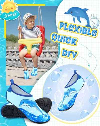 Miniatura 3 de Newcotte 2 pares de zapatos de agua para niños, calcetines de secado rápido, calcetines de piscina con tiburones marinos, antideslizantes, natación