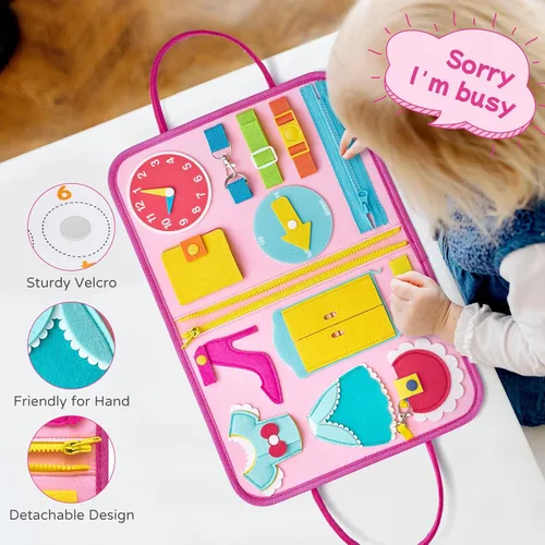 Miniatura 6 de Libro silencioso de princesa rosa de lujo Freebear, tablero sensorial de actividades Montessori para niñas de 1 a 4 años, juguetes educativos